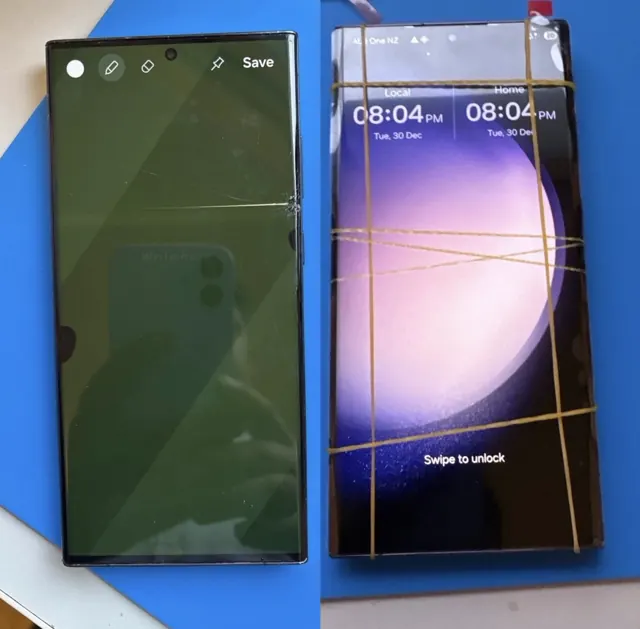 Galaxy S23 Ultra with a dead display, then working after a new screen